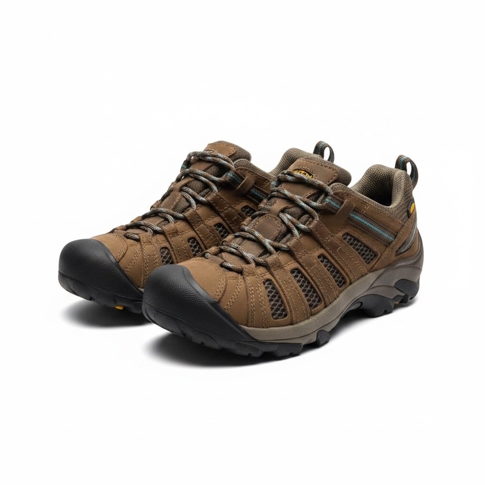Keen Voyageur Low Height Hiking Shoe Brown Leather Blue Trim 1013185 Womens 7.5